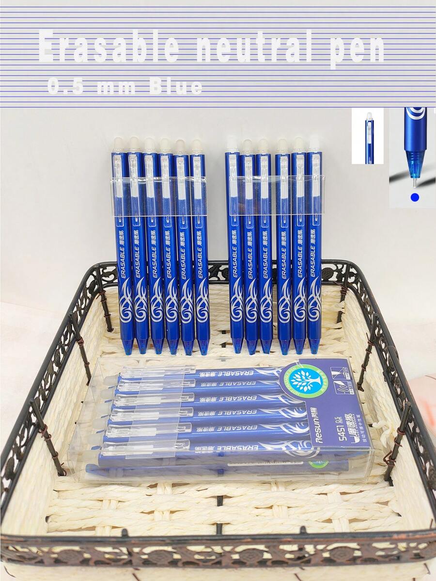 12pcs Blue Erasable Pens - Blue - View 1