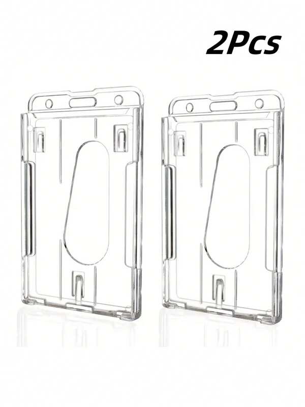 2Pcs Hard Plastic Badge Holder, Clear ID Badge Name Card Holder With