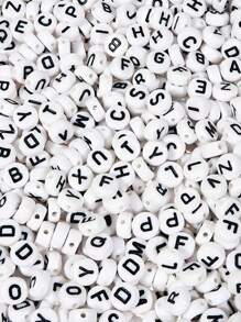 100pcs Mixed Letters White Background Black Letter Acrylic Beads Round Spacer Beads For Making Bracelets, Diy Crafts, Necklaces & Jewelry Accessories