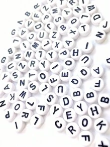 100pcs Mixed Letters White Background Black Letter Acrylic Beads Round Spacer Beads For Making Bracelets, Diy Crafts, Necklaces & Jewelry Accessories