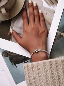 1 件优雅 16-22 厘米真品 925 纯银串珠蛇骨手链 适合女友礼物 精美女士珠宝 - 銀色 - 查看 4