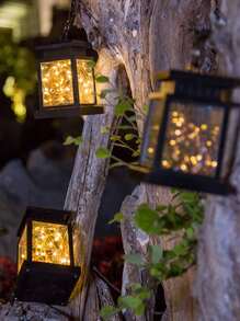 太阳能户外防水宫灯带 LED 风光，星光串氛围灯和壁挂式阳台景观装饰灯，适用于庭院、小路、庭院、露台的户外花园照明 - 黑色 - 查看 1