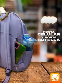 Mochila Escolar y de viaje amplia con porta botella - Azul - Ver 3