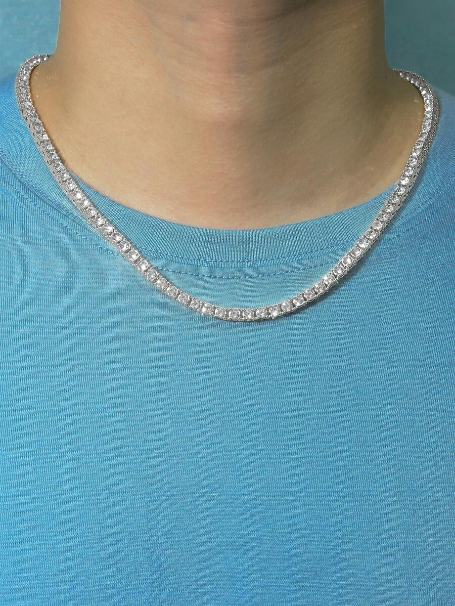 1 Miếng Cổ điển Quần vợt Chuỗi Với Rhinestone đầy đủ Dây chuyền Dành Cho Nam Và Nữ Đối với Sành điệu