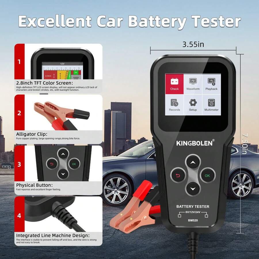 KINGBOLEN KINGBOLEN BM520 6V 12V 24V Car Battery Tester Voltage