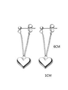 Bộ 2 khuyên tai trái tim dài bằng kim loại kiểu Ins dành cho nữ, đeo hàng ngày, màu bạc - Bạc - Xem 5