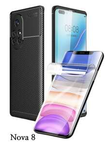 Lightweight Anti-Shock Case Cover For Huawei Nova 8 Rugged Carbon Plus Mica Hydrogel - Black - View 1