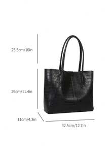 A Crocodile Handbag, Fashion Large Capacity Shoulder Bag PU, Suitable For University Students, Teachers, Offices, Workplaces, Animal Print Women Bag - Black - View 3
