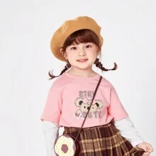 Balabala 少女時尚對比亮片卡通圖案長袖T恤 - 粉色 - 查看 1