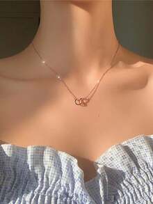 1pc Unconventional Minimalist & Delicate S925 Sterling Silver Double Circle Pendant Necklace, Women's Necklace, Perfect Gift For Everyday Wear - Silver - View 4