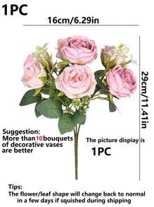 1/3pcs Artificial Rose Flower Bouquet, Autumn Decor, Wedding Decor, Bridal Bouquet, Wrist Corsage, Boutonniere, Home/Restaurant/Bedroom Vase Decor, DIY Birthday Cake Decor, Valentine's Day & New Year Decor, Photography Props, Valentine's Day & Graduation Gift - Dusty Pink - View 3