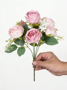 1/3pcs Artificial Rose Flower Bouquet, Autumn Decor, Wedding Decor, Bridal Bouquet, Wrist Corsage, Boutonniere, Home/Restaurant/Bedroom Vase Decor, DIY Birthday Cake Decor, Valentine's Day & New Year Decor, Photography Props, Valentine's Day & Graduation Gift - Dusty Pink - View 4