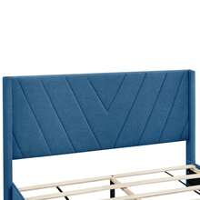 Queen Size Bed Frame with 3 Drawers, Linen Upholstered Platform Storage Bed with Headboard, Modern Style Solid Wooden Slats Support, No Box Spring Needed - Blue - View 11