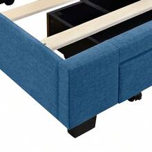 Queen Size Bed Frame with 3 Drawers, Linen Upholstered Platform Storage Bed with Headboard, Modern Style Solid Wooden Slats Support, No Box Spring Needed - Blue - View 8