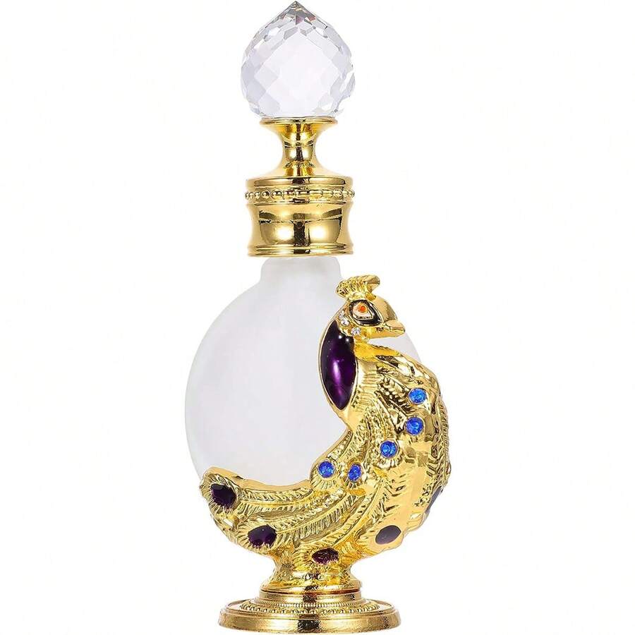1入組復古香水瓶,12ml金色孔雀花香氛瓶,磨砂玻璃液體化妝品容器,香水分配器瓶,女士香氛 - 金色 - 查看 1