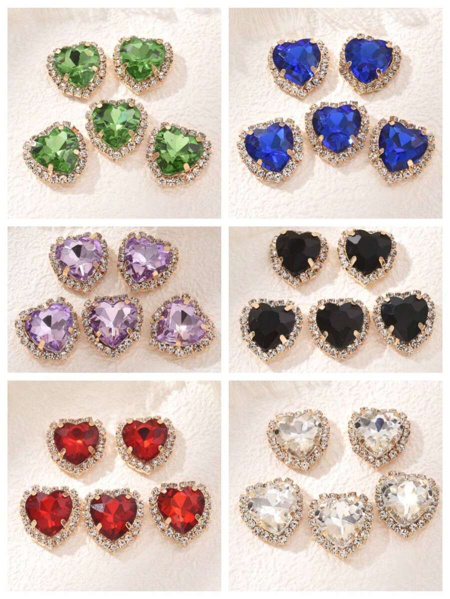 5/10件装 时尚爪链心形和椭圆形宝石形水钻镶嵌扣简约女士发饰，适合DIY手工制作情人节礼物