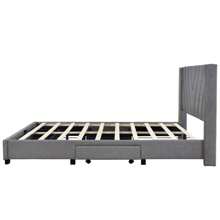 Queen Size Bed Frame with 3 Drawers, Linen Upholstered Platform Storage Bed with Headboard, Modern Style Solid Wooden Slats Support, No Box Spring Needed - Grey - View 6