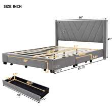 Queen Size Bed Frame with 3 Drawers, Linen Upholstered Platform Storage Bed with Headboard, Modern Style Solid Wooden Slats Support, No Box Spring Needed - Grey - View 7