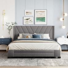 Queen Size Bed Frame with 3 Drawers, Linen Upholstered Platform Storage Bed with Headboard, Modern Style Solid Wooden Slats Support, No Box Spring Needed - Grey - View 2