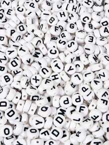 100pcs Mixed Letters White Background Black Letter Acrylic Beads Round Spacer Beads For Making Bracelets, Diy Crafts, Necklaces & Jewelry Accessories
