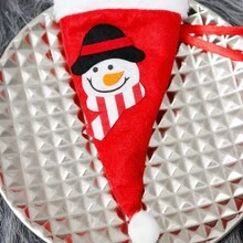Snowman Christmas Sticker With Hat Fork & Knife Set,tableware Bag For Festive Dining Table Decoration - Rose Red - View 5