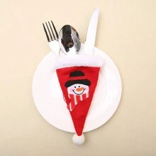 Snowman Christmas Sticker With Hat Fork & Knife Set,tableware Bag For Festive Dining Table Decoration - Rose Red - View 4