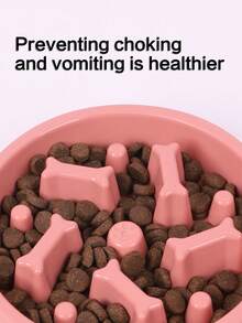 Supet 1入組塑膠單顏色骨造型寵物狗狗慢食器碗適用於室內使用 - 粉色 - 查看 3