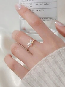 1pc Cute Butterfly Adjustable Ring For Girls, Do Not Adjust Forcefully As It May Break - Silver - View 4