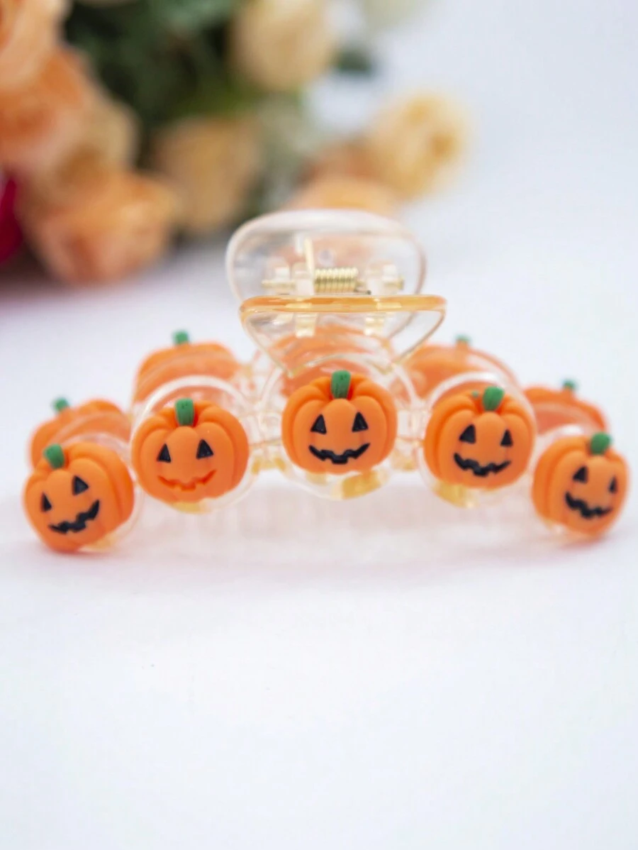 1入組女士萬聖節黑色帽子南瓜髮夾，適用於大型髮髻、派對裝飾 - 橘色 - 查看 1