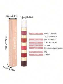 Labial Mate Hidratante en Un Set de Cinco Colores: Labiales Rojos, Nude y Gloss para un Acabado Perfecto - Labiales Duraderos y de Gran Calidad en un Elegante Set de Maquillaje,Barra de labios mate de 5 colores para chicas Taza antiadherente Resistente al agua Brillo de labios de larga duración Barra de labios diaria para mujeres Maquillaje de labios - Morado - Ver 9
