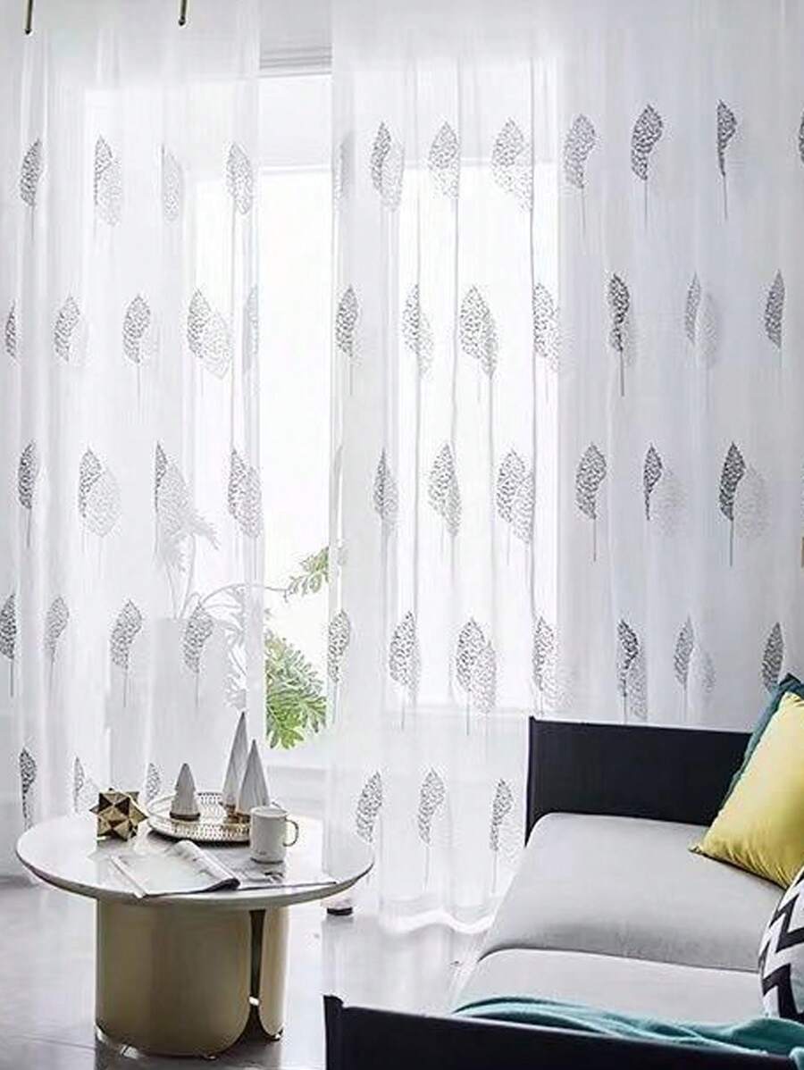 1 tấm rèm cửa sổ mỏng thêu hình cây nhỏ theo phong cách Bắc Âu tối giản, thanh lịch và tươi mới - Nhiều màu - Xem 1