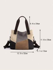 KVKY قطعة واحدة حقيبة كتف قماشية بلوكات لون مخيطة، حقيبة هوبو عتيقة كاجوال قابلة للفك، حقيبة كروس بودي مثالية لهدية عيد المعلم للنساء