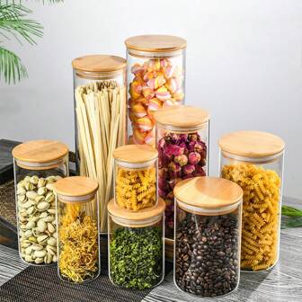 1 st högborosilikatglas förseglad burk Köksförvaringsbehållare med trälock, te/kaffe/godisbehållare, glasflaska