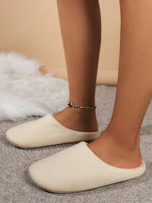 女士白色紋理家居拖鞋,橡膠底,室內休閒保暖拖鞋,防滑拖鞋,男女情侶拖鞋 - 白色 - 查看 3