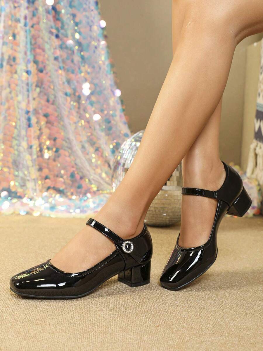 Giày công sở mũi vuông thoải mái thường ngày cho nữ có khóa cài bằng đá giả, đế dày mềm mại - màu đen - Xem 1