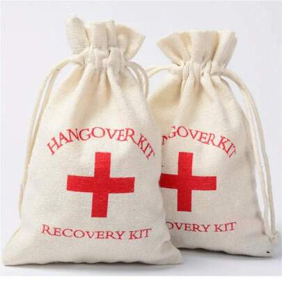 2pcs/5pcs/10pcs, Hangover Kit Bags, Wedding Wedding Favor Holder Bag, Red Cross Linen Gift Bags, Recovery Event Party Decor, Creative Small Gift, Holiday Accessory, Birthday Party Supplies, Birthday Gift, Art Craft Ornament Gift, Wedding Decor