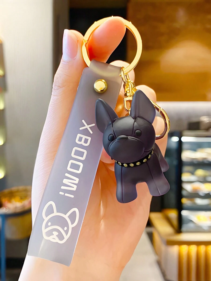 1pc Crystal French Bulldog Keychain Transparent Cute Cartoon Puppy Car Key Chain Couple Backpack Pendant - Black - View 1
