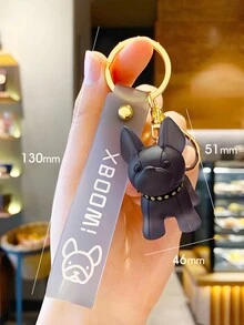 1pc Crystal French Bulldog Keychain Transparent Cute Cartoon Puppy Car Key Chain Couple Backpack Pendant - Black - View 3