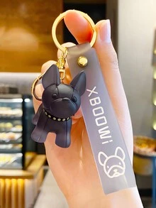 1pc Crystal French Bulldog Keychain Transparent Cute Cartoon Puppy Car Key Chain Couple Backpack Pendant - Black - View 2