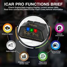 4.0 Obd2 Icar2 掃描器適配器，汽車診斷介面代碼讀取器工具，相容於藍牙、Android 和 Ios - 黑色 - 查看 6