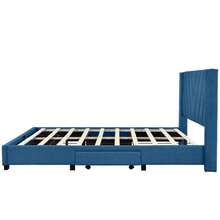 Queen Size Bed Frame with 3 Drawers, Linen Upholstered Platform Storage Bed with Headboard, Modern Style Solid Wooden Slats Support, No Box Spring Needed - Blue - View 6