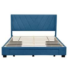 Queen Size Bed Frame with 3 Drawers, Linen Upholstered Platform Storage Bed with Headboard, Modern Style Solid Wooden Slats Support, No Box Spring Needed - Blue - View 5