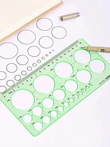 多功能绘图尺，包含圆形、建筑、设计模板、椭圆形、非对称图形、化学、电气、室内家具、曲线、数学、云朵、几何图形、孔径测量工具等多种功能。 - 綠色 - 查看 3