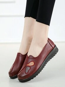 女士時尚印花真皮平底軟底鞋,舒適夏秋穿著