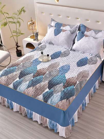 Bedding Set, Warm Quilted Floral Lace Trim Duvet Cover, Single/Double Size, Thick Brushed Printed, Multiple Colors