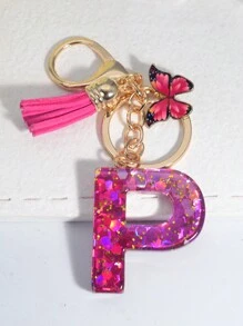 1pc Rose Glitter English Letter Keychain - Multicolor - View 2