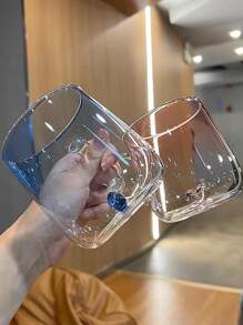 Taza de café de vidrio con forma de corazón y degradado 3D - Corazón tridimensional degradado azul - Ver 2