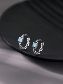 1對高端時尚設計小方盒和幾何形糖果耳環 - 復古銀色 - 查看 4