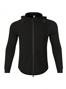 SHANYING Nam Đen áo có mũ Đứng cổ áo Jacket thể thao Với dây kéo Quần áo tập thể hình Nam - màu đen - Xem 1