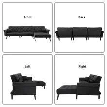 Convertible Sectional Couch With Chaise Lounge For Living Room, Comfy Velvet Fabric L-Shaped Reversible Reclining Sofa With 3 Seats And Pillows, For Apartment And Spaces - màu đen - Xem 6